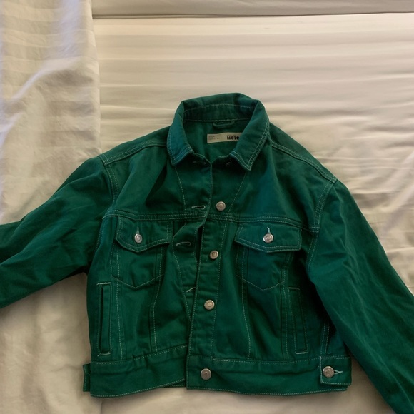 Topshop Moto Green Denim Jacket - Picture 4 of 4